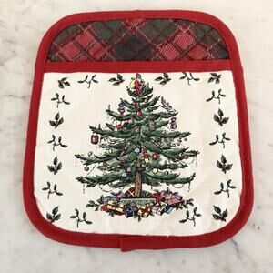 Spode Christmas Tree Red‎ Tartan Plaid Trim Pot Holder Avanti Linens
